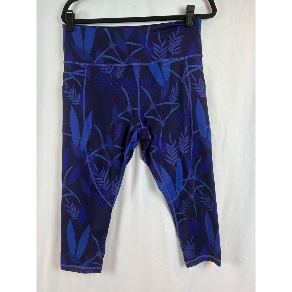 Zyia Active Blue Tropical Leaf High Rise Pocket Crop Leggings Women's Size 14/16
